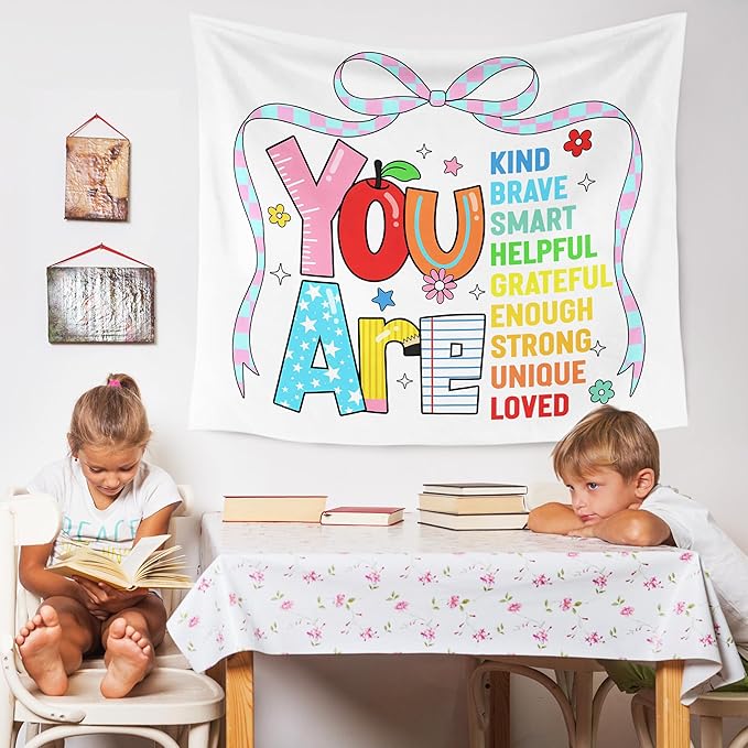 WARDOS Boho Positive Affirmations for Kids Tapestry, You Are Kind Inspirational Tapestry Wall Hanging, Coquette Bow Trendy Motivational Wall Blanket Decor for Kids Room Nursery Classroom, 50x60 Inch