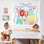 WARDOS Boho Positive Affirmations for Kids Tapestry, You Are Kind Inspirational Tapestry Wall Hanging, Coquette Bow Trendy Motivational Wall Blanket Decor for Kids Room Nursery Classroom, 50x60 Inch