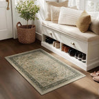 Vintage Distressed 2x3 Kitchen Rugs Washable Non Slip, Moody Medallion Door Mat Indoor Entrance Entryway, Small Low Pile Rugs for Bedroom/Bathroom Vanity/Laundry Room, Multi Brown/Olive Green