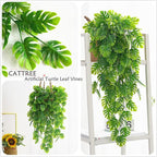 CATTREE Monstera Leaves Artificial Hanging Vines 4 Pack, Fake Ivy Tropical Leafs Green Leaf Plants Greenery Faux Vine Ivy Rattan Ferns for Wedding Garden Home Hawaiian Part Outdoor Décor