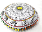CRAFT KALA Large Round Bohemian Floor Pillow Pouf Cover Mandala Meditation Room Pillow Cover for Adults Boho Seating Poufs Cushion Cover for Kids Playroom 32" Round Yellow and White Zodiac