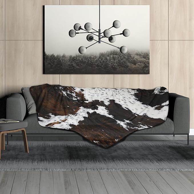 aportt Cow Print Blanket Soft Flannel Lightweight Cowhide Western Throw Blanket Cozy Warm White Brown Cow Blankets All Seasons Living Room Decor for Couch Chair Bed Sofa Office 50x60 inch