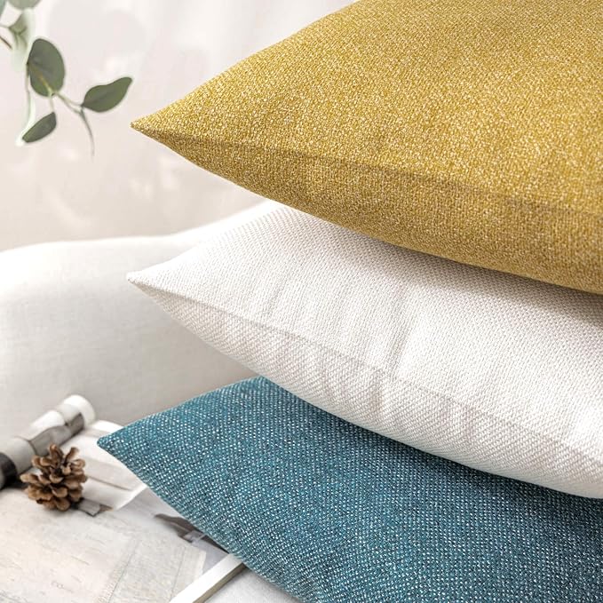 Phantoscope Pack of 2 Farmhouse Throw Pillow Covers Button Vintage Linen Solid Decorative Pillow Cover for Couch Bed and Chair Dark Yellow 18 x 18 inches 45 x 45 cm