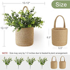 Dahey 2 Pack Wall Hanging Rope Basket (5.5"W×6.2"H) with Artificial Eucalyptus, Jute Woven Storage Organizer Flower Plants Basket Farmhouse Rustic Wall Decor for Porch Living Room Bedroom Entryway