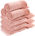 Buryeah 6 Pack Boho Knitted Throw Blankets with Tassels 50x60 Soft Warm Throws Bulk for Wedding Guests Housewarming Employee Teacher Appreciation Gifts Cozy Farmhouse Home Decor (Pink)