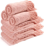 Buryeah 6 Pack Boho Knitted Throw Blankets with Tassels 50x60 Soft Warm Throws Bulk for Wedding Guests Housewarming Employee Teacher Appreciation Gifts Cozy Farmhouse Home Decor (Pink)