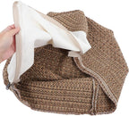 VOSAREA Pouf Ottoman Square Pouf Cover, Khaki, Cotton, Linen