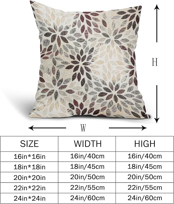 Burgundy Red Dahlia Throw Pillow Covers 22x22 Inch Rustic Rust Geometric Flower Decorative Square Pillow Cases Beige Tan Gray Floral Cushion Covers Farmhouse Home Decor For Sofa Couch Outdoor Set of 2