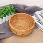 2 PCS Handmade Round Rattan Bread Baskets - 9.06 x 3.54 Inch Round Wicker Bread & Fruit Serving Basket, Natural Woven Storage Basket Bowls for Home & Kitchen