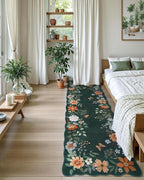 Lahome Floral Washable Runner Rug, 2'6''x8' Soft Hallway Runner Rug Non Slip, Boho Ultra-Thin Kitchen Runners for Hallways Carpet for Laundry Bedroom Bathroom Flore (Dark Green)