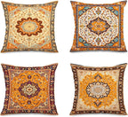 Jartinle Persian Medallion Throw Pillow Covers 18x18 Set of 4 Retro Boho Floral Ethnic Pillow Covers for Outdoor Sofa Couch Hippie Home Decor