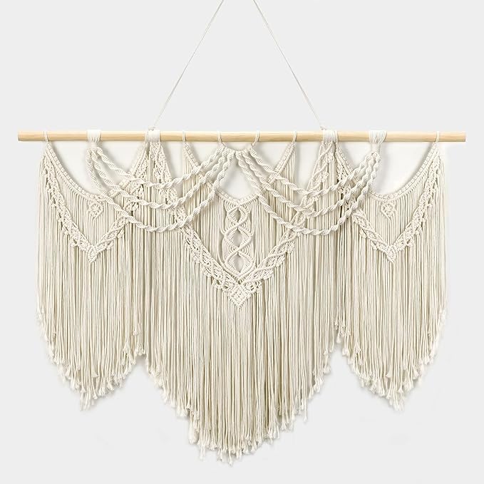 Tempospark Large Macrame Wall Hanging, 43" Wx32 L Boho Wall Hangings for Living Room Bedroom Nursery, Boho Chic Large Macrame Tapestry for Bedroom Wall Decor (Tassel)