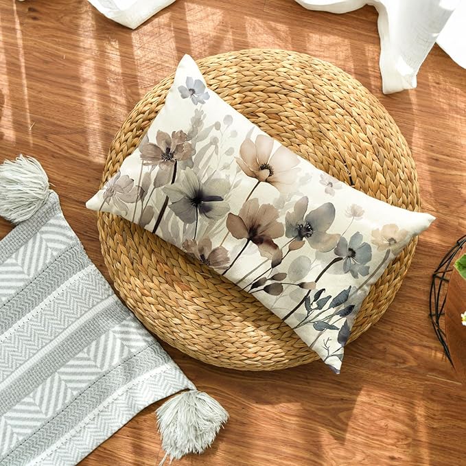 AVOIN colorlife Poppy Flowers Chinoiserie Spring Fall Throw Pillow Cover, 12 x 20 Inch Seasonal Leaves Cushion Case Decoration for Sofa Couch Farmhouse