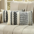 FUTEI Black White Accent Throw Pillow Covers Set of 2, 12x20 Inch Plush Tufted Striped Textured Decorative Pillow Cases for Farmhouse Boho Couch Decor