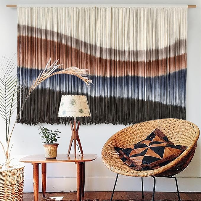 Large Macrame Wall Hanging Tie-Dye Boho Wall Art Fiber Art Decor for Living Room Bedroom or Backdrop 57" W x 35" L