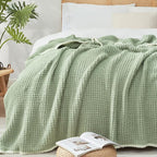 Snuggle Sac Ultra Soft Waffle Throw Blanket for Couch Bed Sofa 50x60 inches, Reversible Sage Green Blanket Microfiber Fluffy Fuzzy Cozy Knit Throws for Women Mothers Birthday Gifts