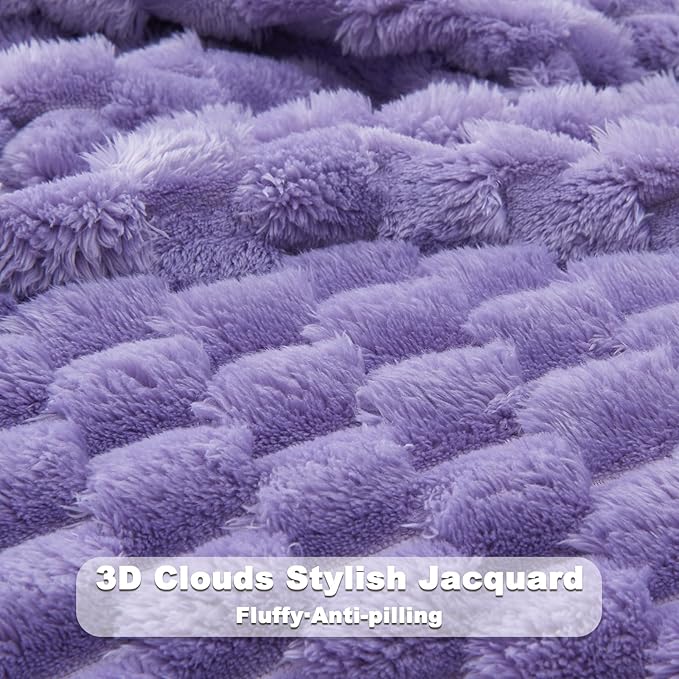 NEWCOSPLAY Super Soft Throw Blanket Lavender Premium Silky Flannel Fleece 3D Clouds Stylish Jacquard Lightweight Bed Blanket All Season Use 350GSM (Lavender, Throw(50"x60"))