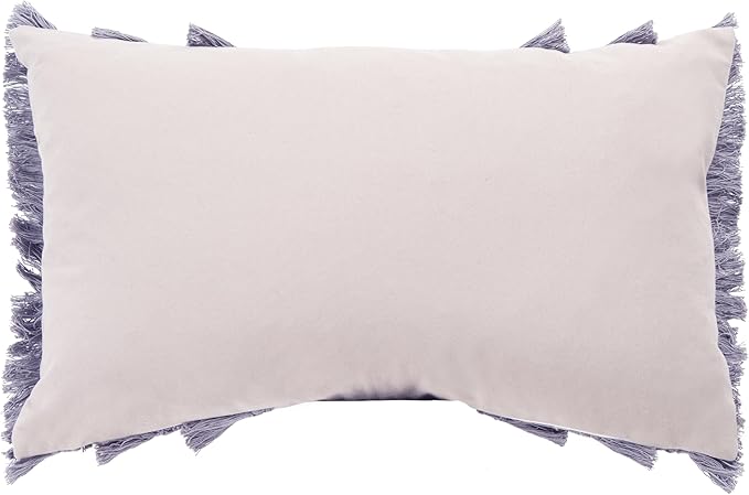 SAFAVIEH Home Collection Grema Boho Fringe Light Grey/Periwinkle 12 x 20-inch Rectangle Decorative Accent Throw Pillow with Insert