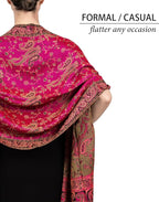 Achillea Reversible Paisley Pashmina Rave Scarf – Exotic Indian Shawls and Wraps for Evening Dresses, Festivals, All Seasons