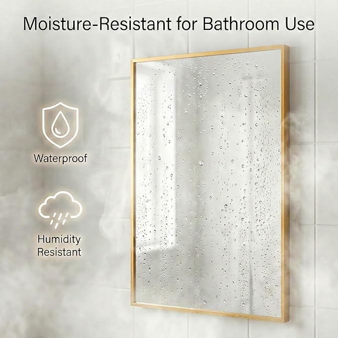 2-Pack 22"x30" Brushed Gold Bathroom Mirror, Modern Brass Deep-Set Metal Frame, Heavy-Duty Rectangular Vanity Mirror, Chic Bedroom & Powder Room Decor