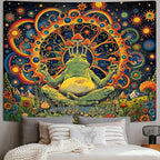 ARTCREATOR Funny Vintage Frog Mushroom Tapestry, Whimsical Mushroom Decor Hippie Wall Tapestries for Living Room Bedroom (51" x 59")