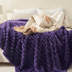 NEWCOSPLAY Super Soft Queen Blanket Purple Premium Silky Flannel Fleece 3D Ribbed Jacquard Lightweight Bed Blanket All Season Use (Purple Ribbed, Queen(90"x90"))