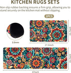 Flower Rugs for Kitchen Floor, 2PCS Anti Fatigue BohoFloral Kitchen Rugs Mats for Floor Rubber Non Slip, Washable Cushioned Colorful Flower Carpet Rug for Sink Laundry 15.7"×27.5" +15.7"×47" 3.5mm
