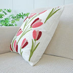 vctops Tulip Floral Embroidered Pillow Covers 18x18 Inch Spring Summer Cotton Tufted Throw Pillow Cover Outdoor Garden Cushion Case for Sofa, Bed, Living Room (Flower E,18"x18")