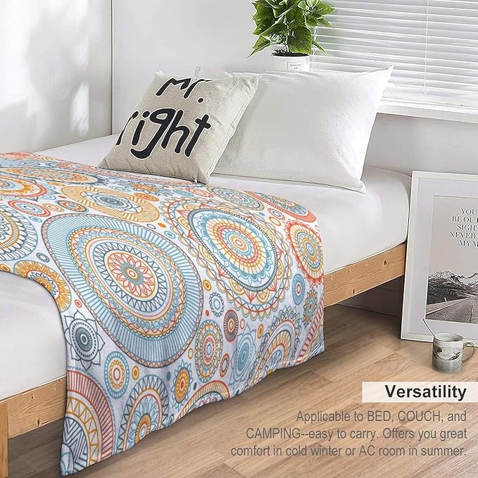Boho Floral Throw Blanket Abstract Mid Century Mandala Bohemian Blanket for Sofa Bed Couch Chair Or Dorm 60"x80"