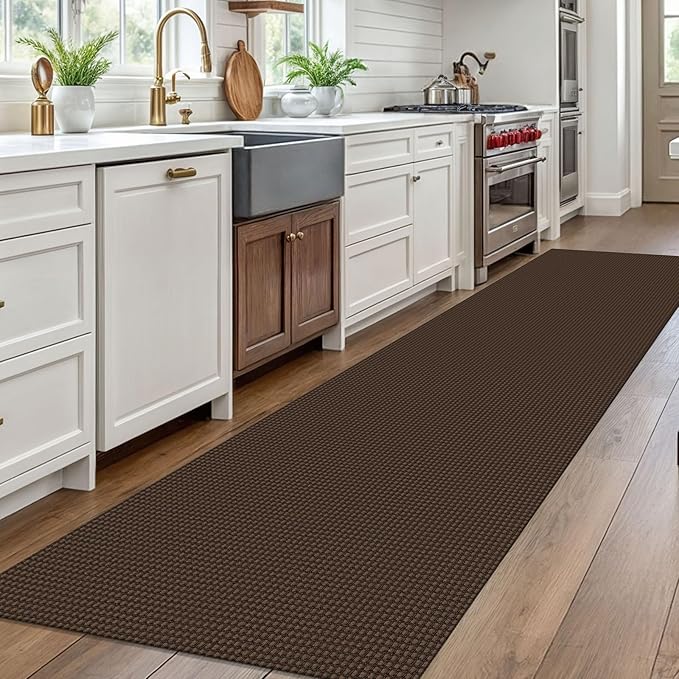 EARTHALL Woven Runner Rug 3x10 Ft Washable Runners for Hallways Long Non Slip Rubber Backed Kitchen Runner Braided Indoor Floor Carpet Runners for Entryway, Hallway, Kitchen, Brown