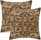 KSLIDS Boho Brown Soft Velvet Throw Pillow Covers Set of 2 Vintage Bohemian Rug Carpet Decorative Pillow Covers 18x18 Inch Antique Ethnic Pillow Case for Sofa Couch Living Room Home Decor