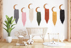 ANROYE Macrame Wall Hanging Boho Moon Decor, Bohemian Crescent Wooden Ornament with Long Tassel, Handmade Unique Wood Tapestry Home Decoration Wall Art Gift for Dorm Bedroom Nursery Living Room