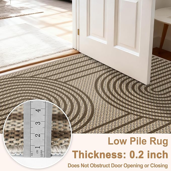 Outdoor Rug Easy Jute Rug 3x5 Entryway Porch Area Rug Indoor Foyer Outdoor Patio Door Mat Washable Non-Slip Low Pile Brown Rainbow Throw Carpet for Living Room Kitchen Bedroom Balcony Floor Mats