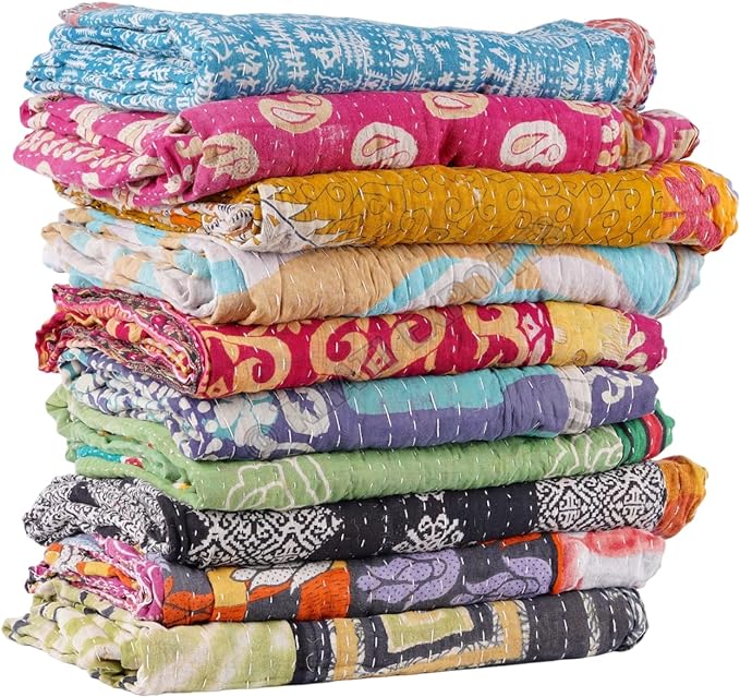 Vintage Kantha Quilts Handmade Old Saree Made gudari Boho Bedding Throw Blanket Bedspread Rally
