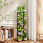 Bamworld Tall Plant Stand Indoor 6 Tier Plant Shelf for Multiple Plants, Tiered Flower Pot Stands for Patio Garden Balcony Living Room Bedroom, Brown