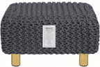 COTTON CRAFT Braided Footrest - Handknitted Dori Foot Stool with Sturdy Wood Legs – Handmade Boho Leg Rest - Small Spaces Under Desk Living Room Entryway Low Footstool Pouf - 16.5x12x9.5 - Grey