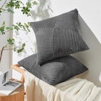 Topfinel Darkgrey Throw Pillow Covers 20x20 Inch Set of 2 Modern Farmhouse Home Decor Pillow Covers for Spring Sofa Living Room Couch Bed Soft Corduroy Textured Boho Striped Patchwork Cushion Cases