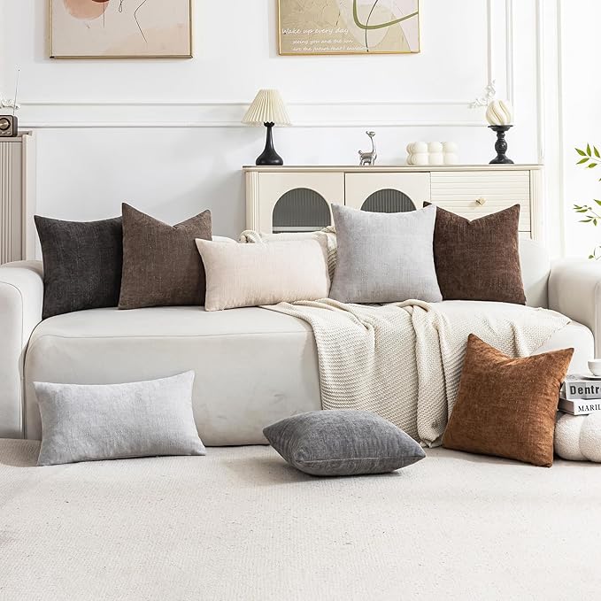 Set of 4 Soft Textured Decorative Throw Pillow Covers 20x20 Inch Cozy Farmhouse Cushion Cover Square Accent Pillow Cases for Bed Couch Sofa Living Room, Neutral