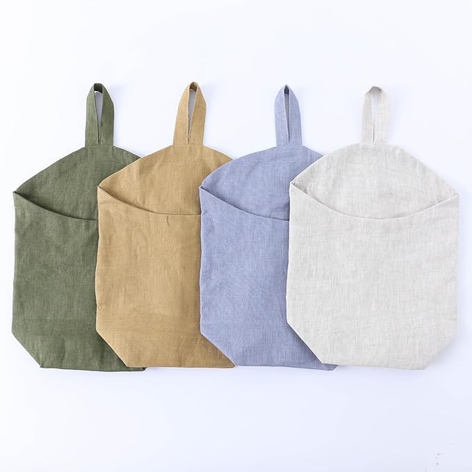 100% Linen Hanging Storage Bags Baskets 2 Pcs, Small Wall Storage Bag for Kitchen, Bedroom, RV Camper Organizer, Sewing Room, Nursery Storage, Kids Room, Linen