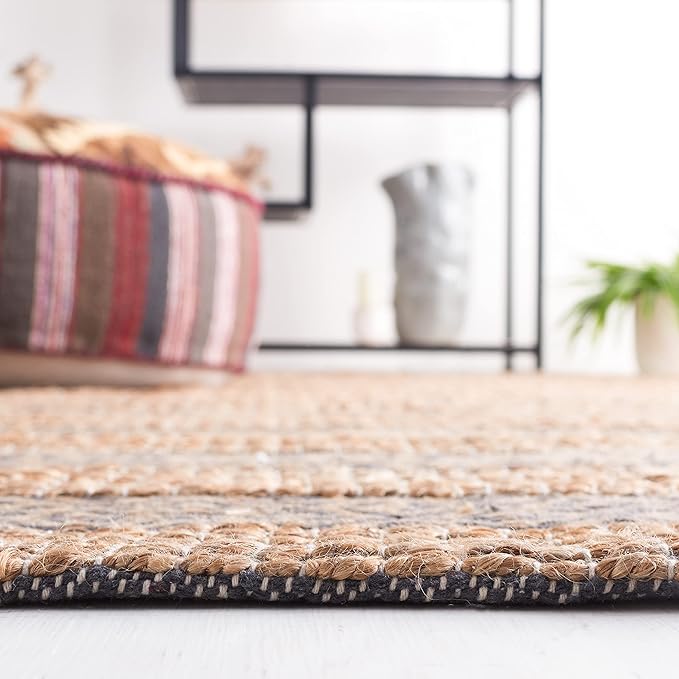 SAFAVIEH Natural Fiber Collection Area Rug - 6' x 9', Charcoal & Natural, Handmade Boho Farmhouse Rustic Jute & Cotton, Ideal for High Traffic Areas in Living Room, Bedroom (NFB653H)