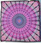 INDIAN CRAFT CASTLE 24" Pink Peacock Mandala Barmeri Large Floor Pillow Cover Cushion Meditation Seating Ottoman Throw Cover Hippie Decorative Zipped Bohemian Pouf Ottoman Pom Pom Cases 24" Square