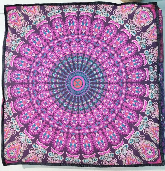 INDIAN CRAFT CASTLE 24" Pink Peacock Mandala Barmeri Large Floor Pillow Cover Cushion Meditation Seating Ottoman Throw Cover Hippie Decorative Zipped Bohemian Pouf Ottoman Pom Pom Cases 24" Square