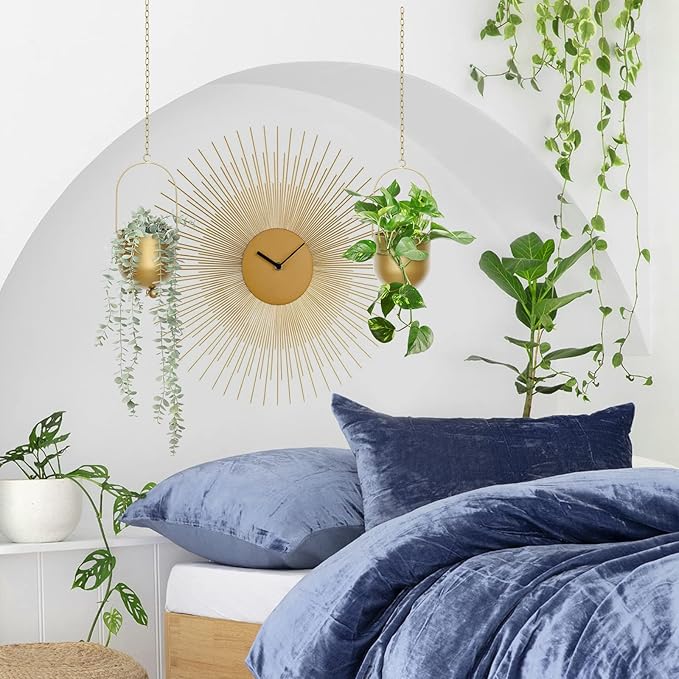 AceList Boho Gold Metal Hanging Planters, Set of 2 with Hooks & Chains - Versatile Wall & Ceiling Plant Hangers for Indoor/Outdoor Décor
