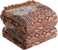 Boho Throw Blanket for Bed 90”x98”, 100% Cotton Woven Blanket for Couch Sofa, Ultra Soft 4-Layer Muslin Quilt with Floral Printed, Farmhouse Bed Blanket/Cover for Living Room Decor