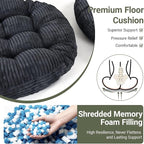 Large Floor Pillow for Adults, 22x22" Memory Foam Floor Cushion with Corduroy Cover, Square Floor Sitting Cushions for Meditation, Lounge,Seating for Yoga, Tatami Living Room (2, Round-Black)