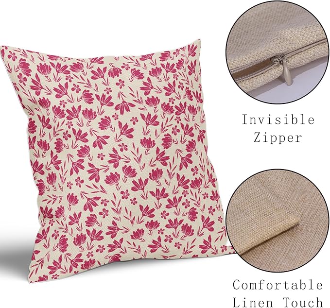 Hot Pink Floral Pillow Covers 20x20 Set of 2 Vintage Rustic Old Style Cute Small Flower Pink Cream Print Decorative Outdoor Pillowcases Farmhouse Throw Cushion Case Decor for Couch Sofa Bed
