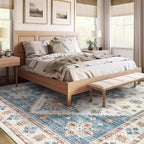 6x9 Area Rugs for Nursery Room, Easy-to-Care Washable Rug with Non-Slip Backing, Ultra-Thin Soft Rugs for Bedroom, Living Room, Floral Vintage Area Rug (Blue/Beige, 6'x9')