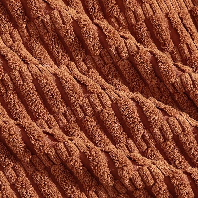 Fancy Homi 4 Packs Rust Decorative Throw Pillow Covers 26x26 Inch for Living Room Couch Bed Sofa, Terracotta Rustic Farmhouse Boho Home Decor, Soft Plush Striped Corduroy Square Cushion Case 66x66 cm