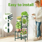 5-Tier Metal Plant Stand Indoor Outdoor, Corner Tall Plant Shelf for Multiple Plants, Foldable Plant Stand, Heavy Duty Flower Stand Holder for House Living Room Balcony Garden Patio -GreenFlower