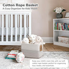 Goodpick Woven Storage Basket, Cotton Rope Baby Laundry Basket for Toy Storage, 13" x 10" x 9" Rectangle Stylish Gift Baskets with Handles, Decorative Clothes Organizer for Bedroom
